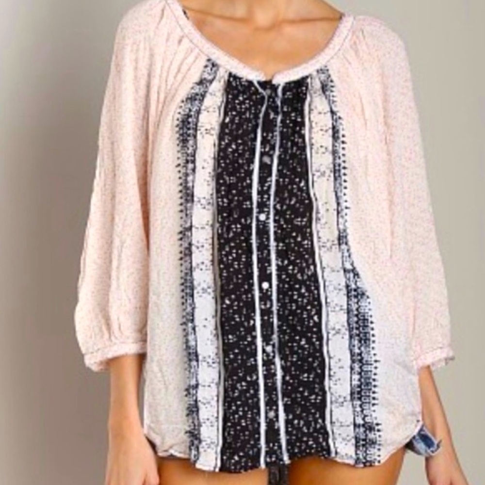 Free People Multicolor Batik Prairie Blouse | XS | Button Front